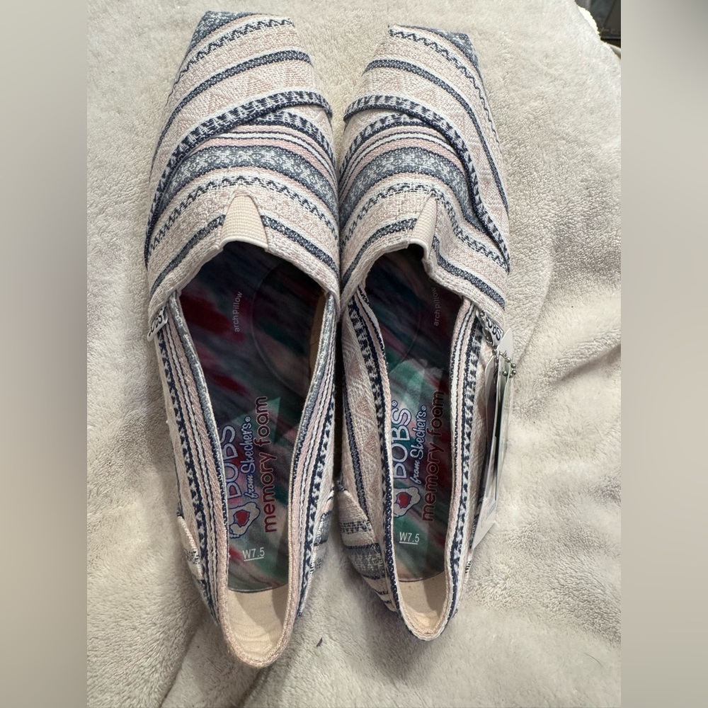 Skechers Women's Blue, Blush and Cream Striped Flats